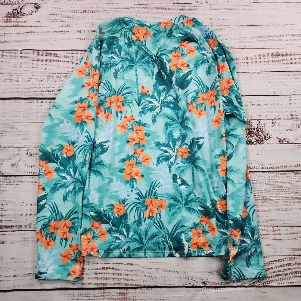 Robert Graham Tropical Forest Rashguard Men M Green Floral Swim Shirt UPF 50 NWT